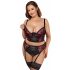 Cottelli Plus Size - BH-set met jarretelles (zwart-rood)