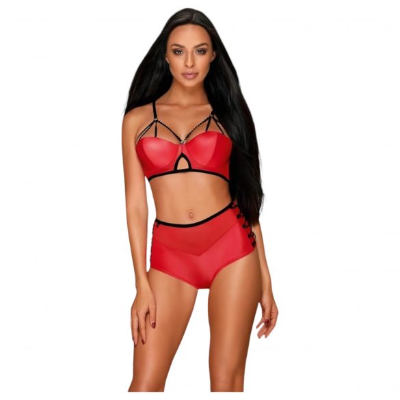 Obsessive Leatheria - leren look beha set (rood) - S/M