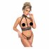 Abierta Fina - opengewerkt lingerie set met kettingen (zwart) - M