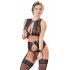 Cottelli Bondage - glanzend gestreepte kanten lingerie set (4-delig) - L