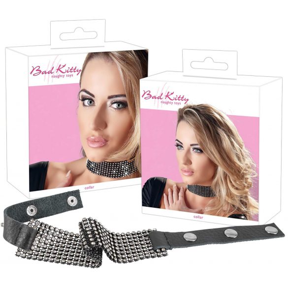 Bad Kitty - met strass steentjes versierde halsband (zwart)