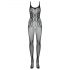 Obsessive G335 - transparante, open netstof catsuit (zwart) - S-L