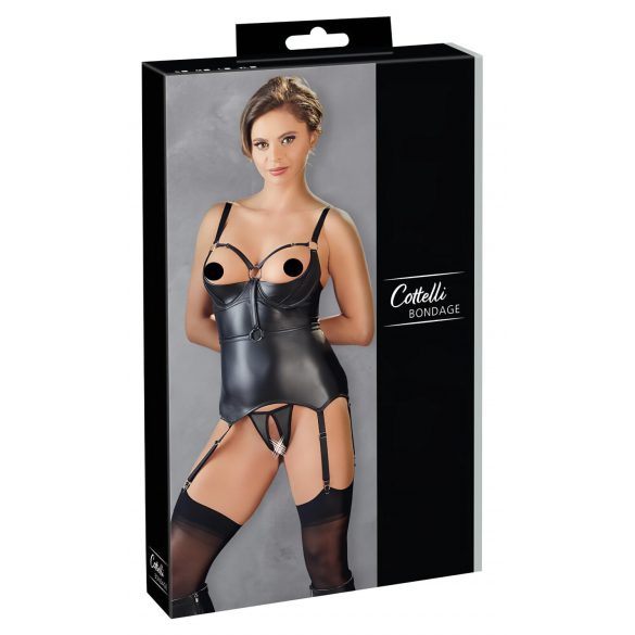 Cottelli Bondage - Glanzend liftend top met armboeien (zwart) - XL