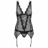 Obsessive Emperita - kleine geborduurde top en string (zwart) - L/XL