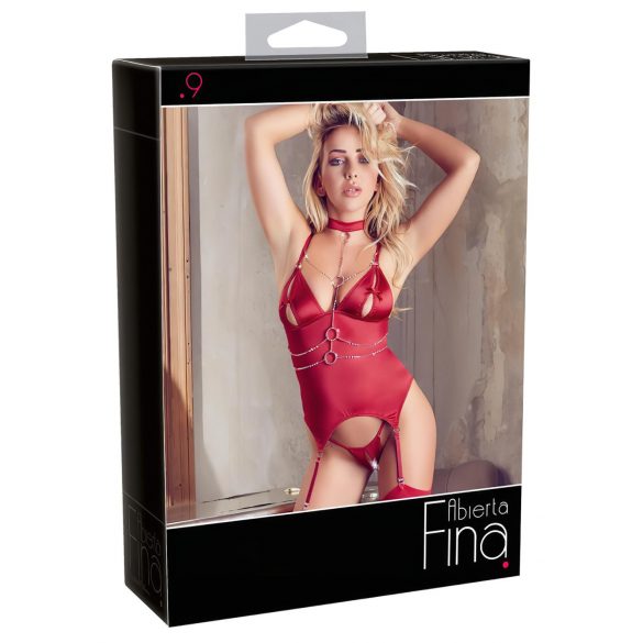 Abierta Fina - glinsterende kettingtop en string (rood) - XL