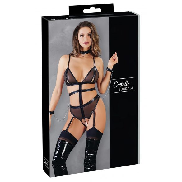 Cottelli Bondage - open body met banden en kettingen (zwart)