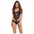 Obsessive Alluria - zwart kanten body met bloemenmotief - L/XL