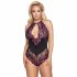 Cottelli Plus Size - bloemen body (zwart-paars)