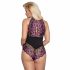 Cottelli Plus Size - bloemen body (zwart-paars)