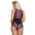 Cottelli Plus Size - bloemen body (zwart-paars) - 2XL