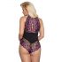 Cottelli Plus Size - bloemen body (zwart-paars) - 2XL