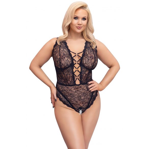 Cottelli Curves Plus Size - doorzichtige body met patroon (zwart)