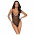 Cottelli - Geborduurd Open Kant Body (Zwart-Paars) - M