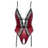 Abierta Fina - Open body met jarretels (zwart-rood) - L