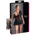 Cottelli Plus Size - glanzende jurk met rood korset (zwart)