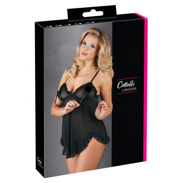 Cottelli - Lichte, ruches babydoll (zwart)