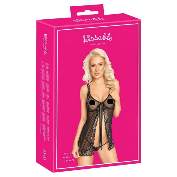 Kusbaar - open babydoll (zwart) - L/XL