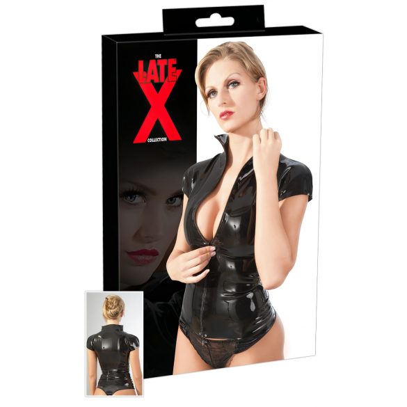 LATEX - rits, korte mouwen dames top (zwart) - 2XL