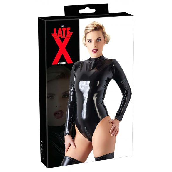 Latex - lange mouwen dames body (zwart) - 2XL