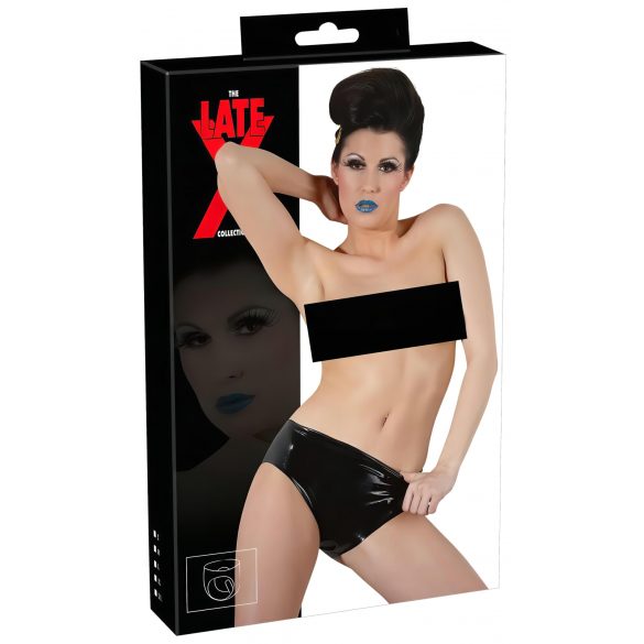 LATEX - dames slip met ingebouwde dildo (zwart)