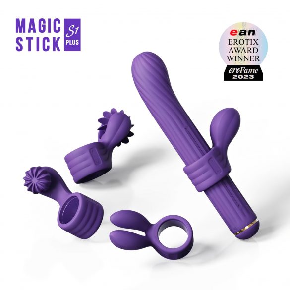 Magische Stick - vibrator met verwisselbare clitorisstimulator (paars)