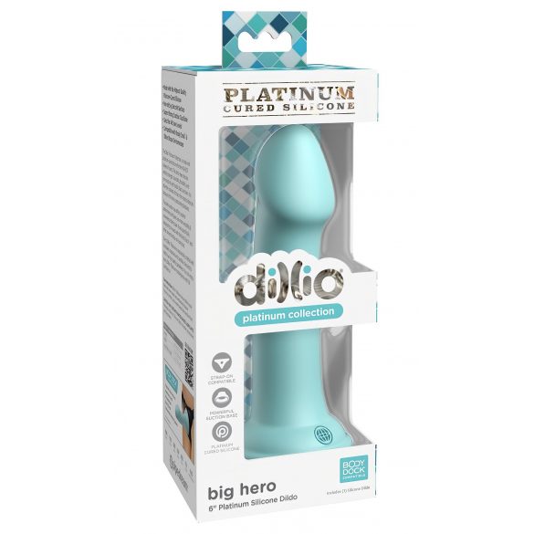 Dillio Big Hero - zuignap basis siliconen dildo (17cm) - turquoise