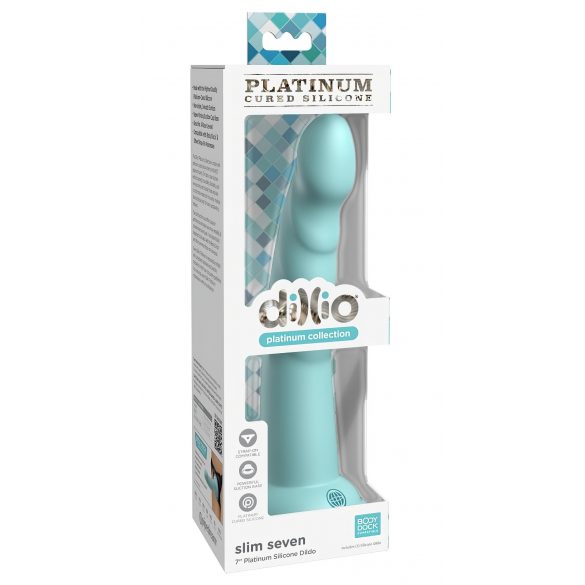 Dillio Slim Zeven - zuignap dildo (20cm) - turquoise