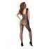 Passion BS103 - gestreept, open net catsuit (zwart) - S-L