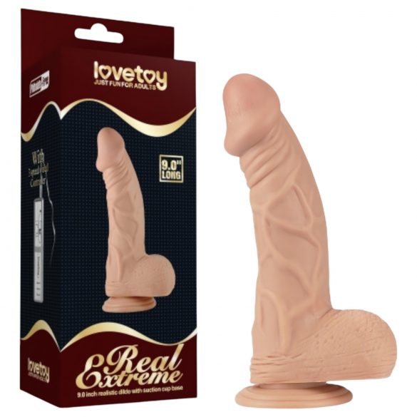 Lovetoy Real Extreme - zuignap dildo met ballen - 23cm (natuurlijk)