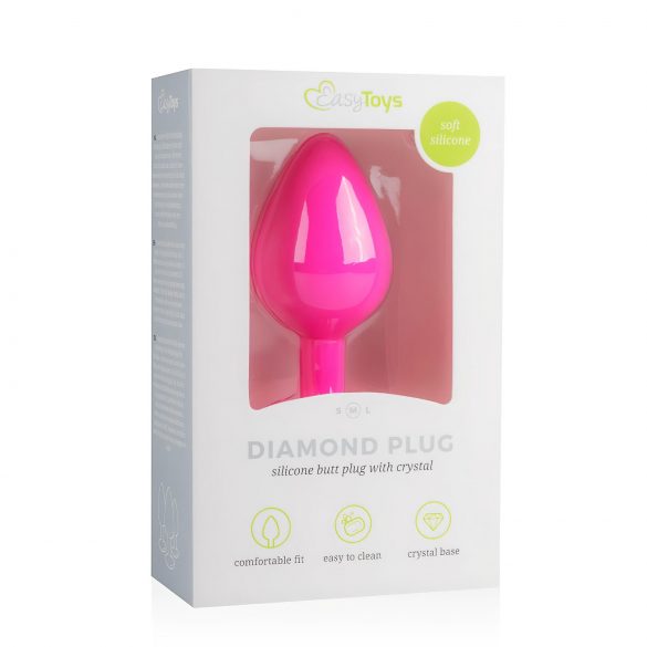 Easytoys Diamond - roze medium anaalplug met witte steen