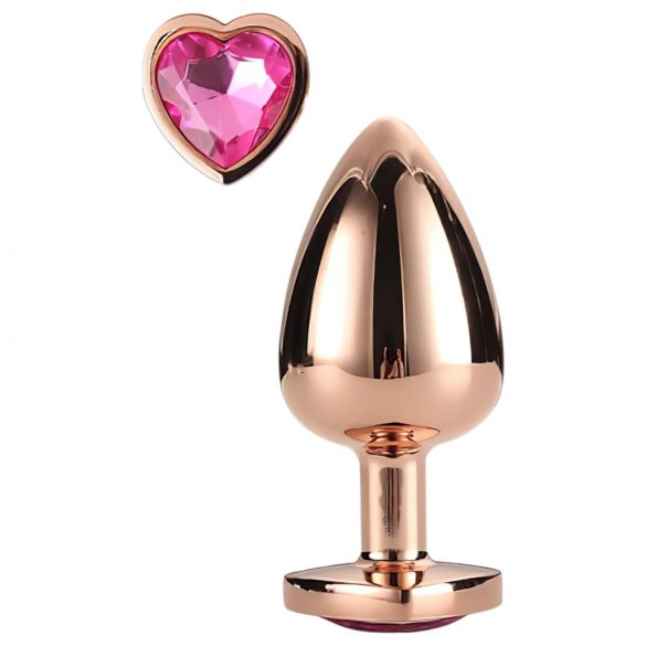 Gleaming Love - aluminium anaalplug met hartvormige steen (rosegoud)