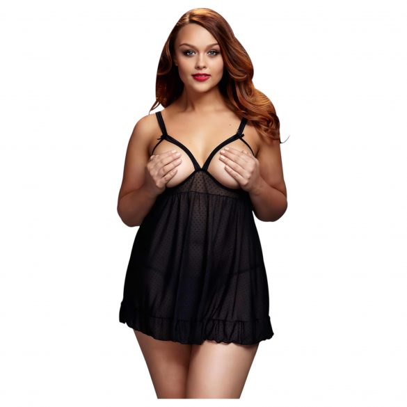 BACI Plus Size - Opengewerkte Stippen Babydoll - Zwart (XL-XXL)