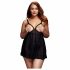 BACI Plus Size - Opengewerkte Stippen Babydoll - Zwart (XL-XXL)