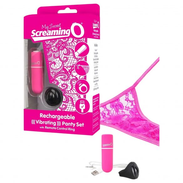 Screaming O Panty Set - oplaadbare, draadloze vibrerende slip (roze) S-L