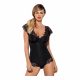 Obsessive Moketta - kanten ruffles, gestreept body (zwart) - L/XL