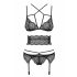 Obsessive Frivolla - pikante kant lingerie set - 4 stuks (zwart)