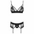 Obsessive Wonderia - geborduurde kanten lingerie set (zwart)