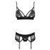 Obsessive Wonderia - geborduurde kanten lingerie set (zwart) - L/XL