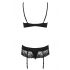 Obsessive Wonderia - geborduurde kanten lingerie set (zwart) - L/XL