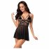 Obsessive 838-BAB-1 - doorzichtige kanten babydoll met string (zwart)