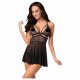 Obsessive 838-BAB-1 - doorzichtige kanten babydoll met string (zwart) - XXL