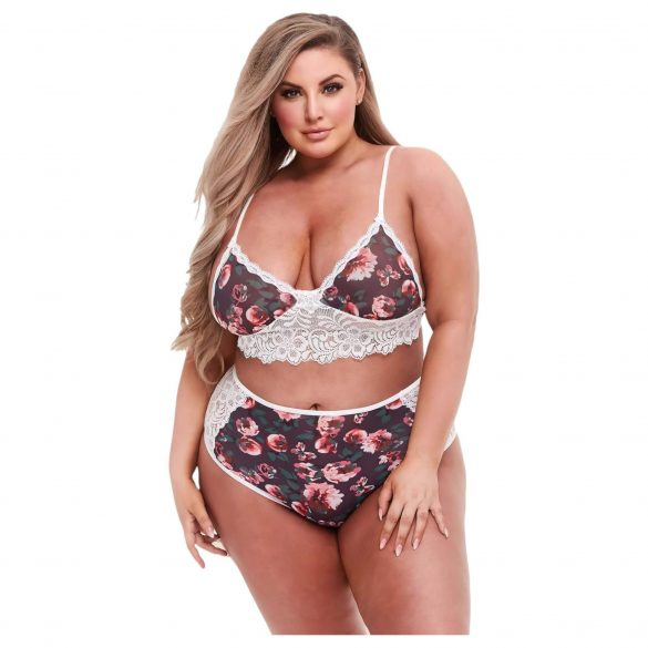 Baci Plus Size - bloemen, kanten bh-set met hoge taille